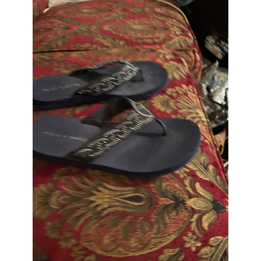 Kelly & Katie Womens Blue Heel Flip Flops Sandals Rhinestones Size 9